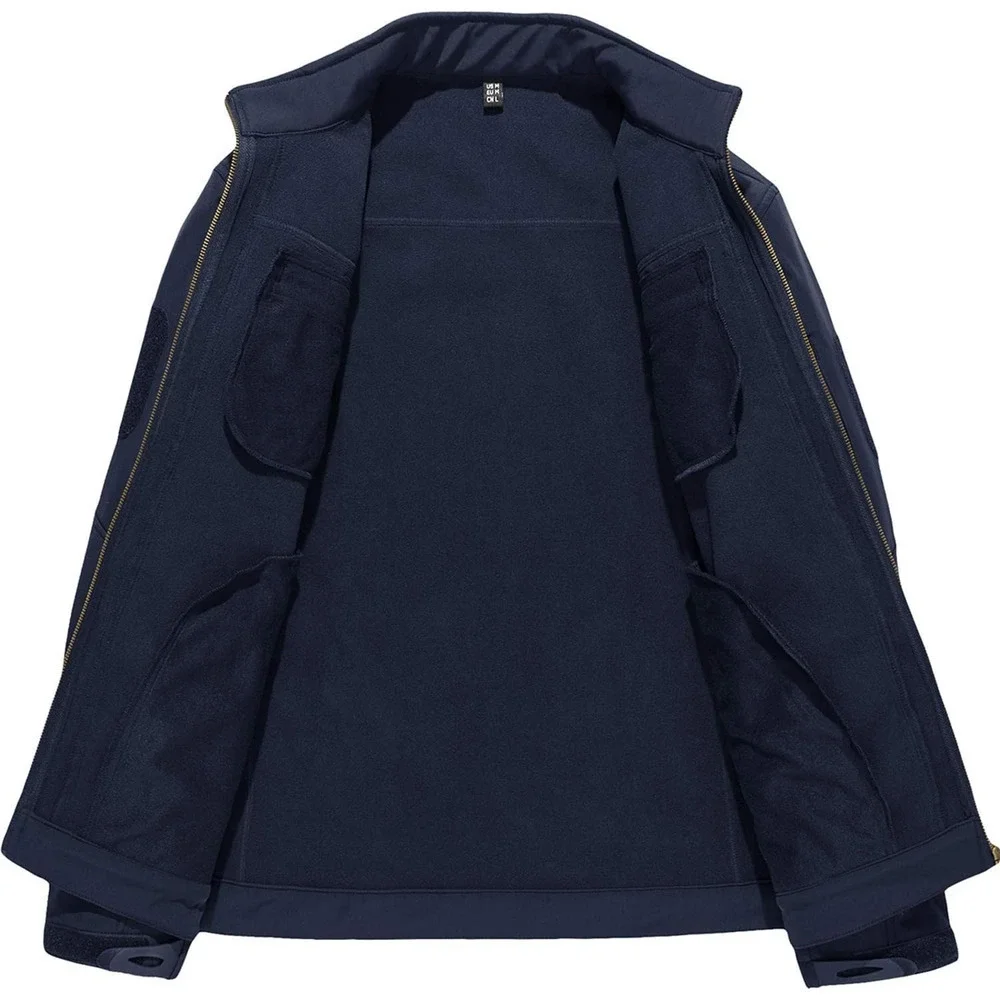 Men’s SoftShell Jacket Fleece Lined Water Resistant Tactical Coat Navy Blue Sm